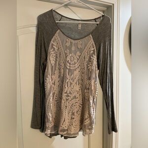 Xhilaration Grey with lace front light sweater large